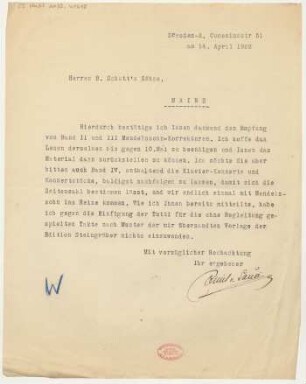 Brief an B. Schott's Söhne : 14.04.1922