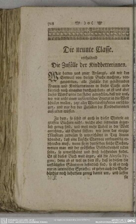 Die neunte Classe. enthaltend Die Zufälle der Kindbetterinnen