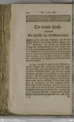 Die neunte Classe. enthaltend Die Zufälle der Kindbetterinnen