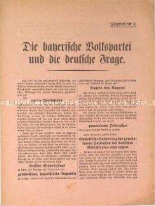 Programmatische Flugschrift der bayerischen Volkspartei zur "deutschen Frage"
