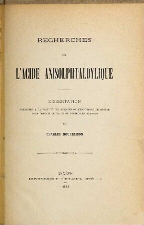 Recherches sur l'acide anisolphtaloylique : Dissertation inaug.