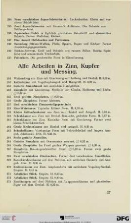 Alte Arbeiten in Zinn, Kupfer und Messing (Nr. 251-316)