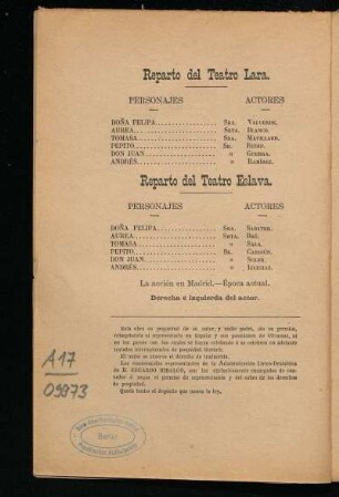 Reparto del Teatro Lara - Reparto del Teatro Eslava