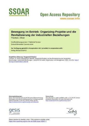 Bewegung im Betrieb: Organizing-Projekte und die Revitalisierung der industriellen Beziehungen
