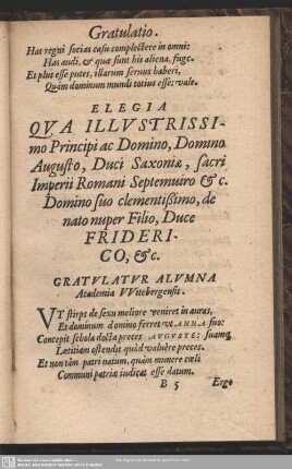 Elegia Qua Illustrissimo Principi ac Domino, Domino Augusto, Duci Saxoniae