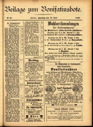Zweite Ausgabe vom Sonntag, den 12. Juni 1898.