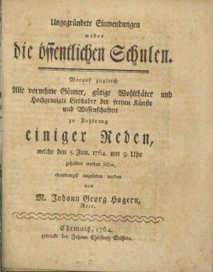 Ungegründete Einwendungen wider die öffentlichen Schulen