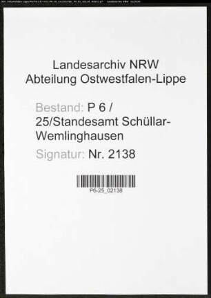 Sterberegister Standesamt Schüllar-Wemlinghausen