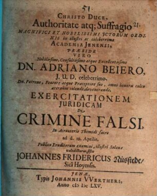 Exercitatio iur. de crimine falsi