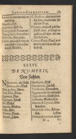 XXXVI. De Numeris, Von Zahlen.