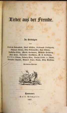 Lieder aus der Fremde : In Beiträgen von Friedrich Bodenstedt...