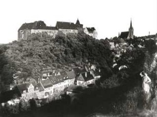 Leisnig. Ortsansicht von Nordwesten mit Schloß Mildenstein und Stadtkirche Sankt Matthäus