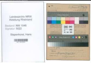 Entnazifizierung Hans Stapenhorst , geb. 30.07.1903 (Landstallmeister)