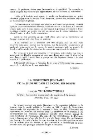 290, La protection judicaire de la jeunesse dans le monde, par Henryka Veillard-Cybulska