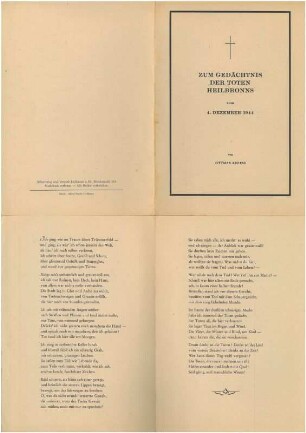 "Zum Gedächtnis der Toten Heilbronns vom 4. Dezember 1944 Gedicht von Ottmar Kniess