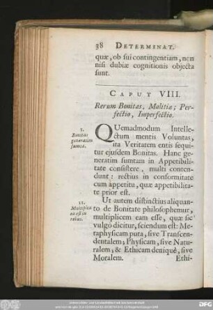 Caput VIII. Rerum Bonitas, Malitia; Perfectio, Imperfectio.