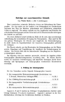 Beiträge zur experimentellen Seismik