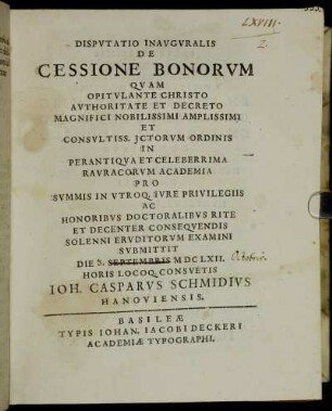 Disputatio Inauguralis De Cessione Bonorum