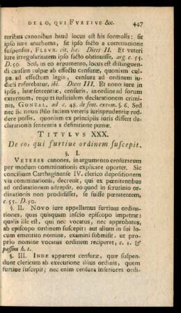 Titulus XXX- De eo, qui furtine ordinem suscepit.