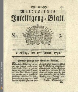 No. 3. Dienstag, den 17ten Januar, 1792