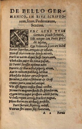 De Bello Germanico : In Lavdem Ioannis Pedionaei, eiusdem belli scriptoris, Carmen Iambicum Trimetrum Scazon