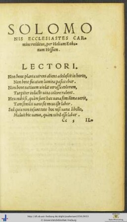 Solomonis Ecclesiastes Carmine redditus
