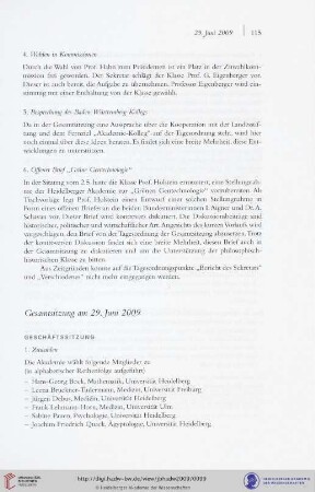 Gesamtsitzung am 29. Juni 2009