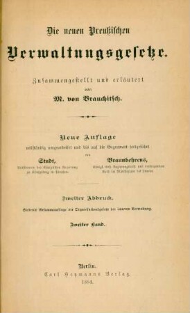 Bd. 2: Die neuen preußischen Verwaltungsgesetze