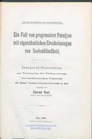 Ein Fall von progressiver Paralyse mit eigentümlichen Erscheinungen von Seelenblindheit