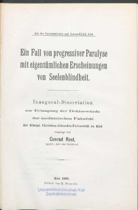 Ein Fall von progressiver Paralyse mit eigentümlichen Erscheinungen von Seelenblindheit