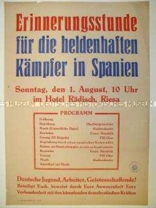 Maueranschlag mit Programm einer Gedenkfeier für kommunistische Spanienkämpfer in Riesa