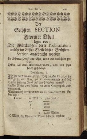 Der Sechsten Section Zweyter Theil leget vor: Die Würckungen derer Problematum welche im Ersten Theile dieser Sechsten Section angebracht worden.