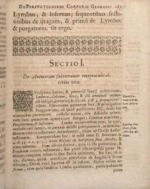 Sectio I. De Animarum subterraneis receptaculis alterius vitae.