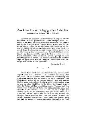 Aus Otto Fricks pädagogischen Schriften