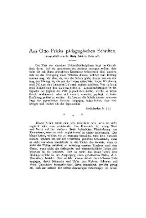 Aus Otto Fricks pädagogischen Schriften