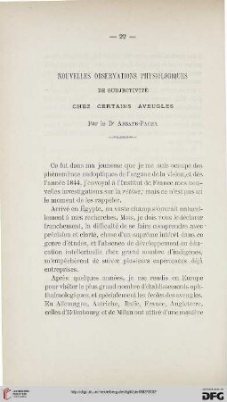2.Ser. 3.1882: Nouvelles observations physiologiques de subjectivité chez certains aveugles
