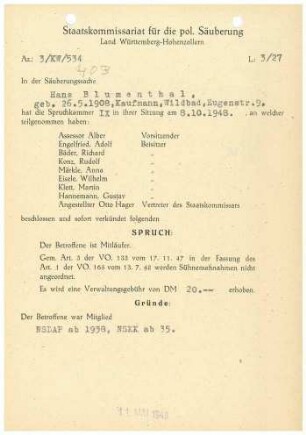 Blumenthal, Hans