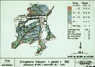 Ertragskarte Scheyern * gesamt * 1992 (Sommergerste, MF-DGPS + Ashtech-DGPS, 30.7. - 7.8.1992)