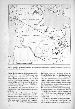 Abb. 7: Ratekau, Verbreitungskarte der lanzettförmigen Pfeilspitzen in Schleswig-Holstein mit dem Fundort Naschendorf, Mecklenburg.
