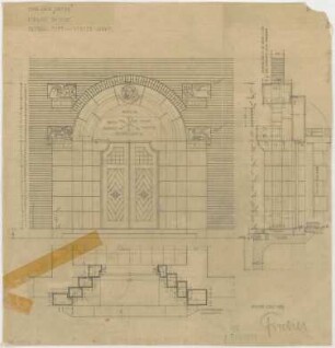 Fischer, Theodor; Gauting / Starnberg (Bayern); Ev. Christuskirche - Eingang (Grundriss, Ansicht, Schnitt)