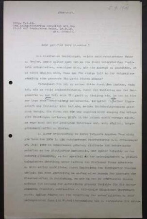 Bitte um Anstellung an der Naturaliensammlung