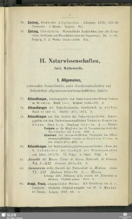 II. Naturwissenschaften, incl. Mathematik