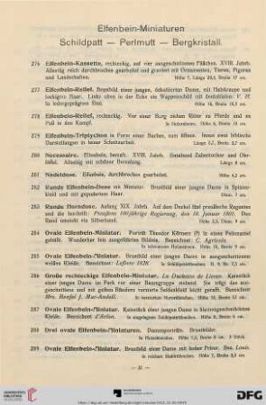 Elfenbein- Miniaturen. Schildplatt- Perlmutt- Bergkristall (Nr. 276-307)