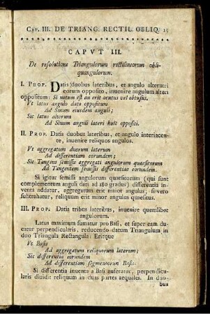 Caput III. De resolutione Triangulorum rectilineorum obliquangulorum.