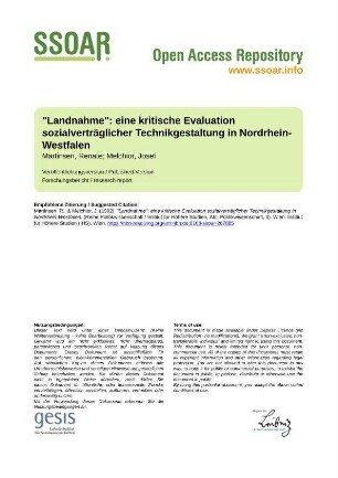 "Landnahme": eine kritische Evaluation sozialverträglicher Technikgestaltung in Nordrhein-Westfalen