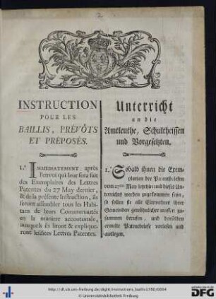 Instruction Pour Les Baillis, Prévôts Et Préposés.