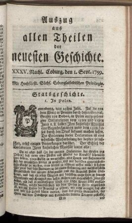 XXXV. Nachl. Coburg, den 1. Sept. 1759.