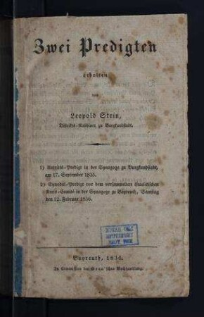 Zwei Predigten / gehalten von Leopold Stein