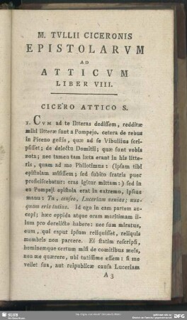 Epistolarum Ad Atticum Liber VIII