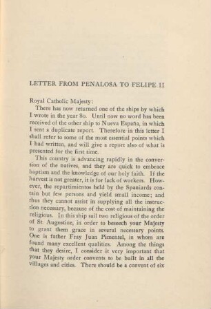 Letter from Penalosa to Felipe II
